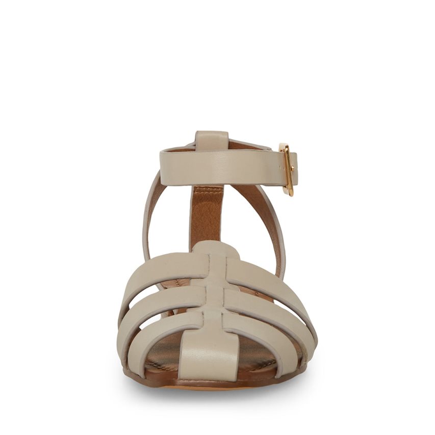 Beige Steve Madden Media Leather Women's Flat Sandals | PH 5796WSQ